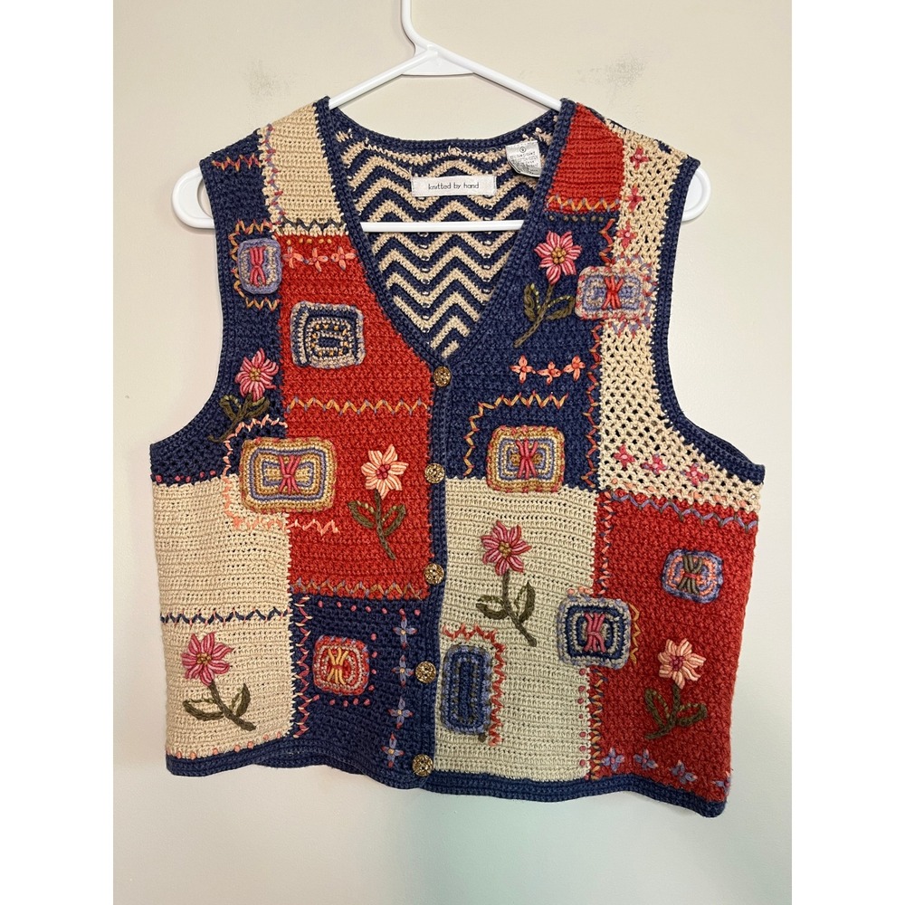 1990s Robert Scott Patchwork Floral Cottage Coquette Homestead Sweater Vest S